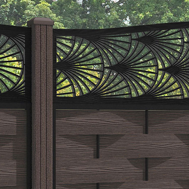 Ripple Laurel Curved Top Fence Panel - Mid Brown - with our composite posts
