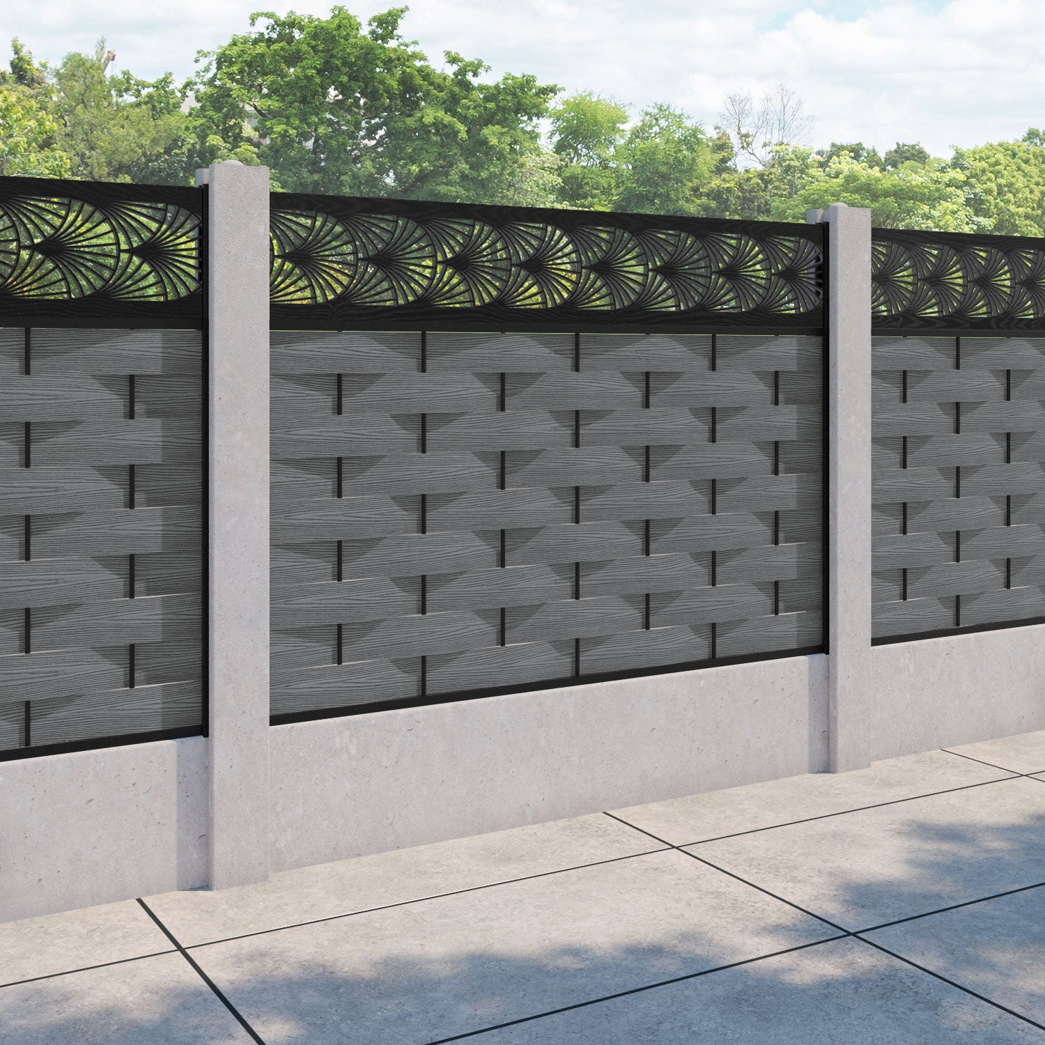Ripple Laurel Fence Panel - Mid Grey - for existing concrete posts