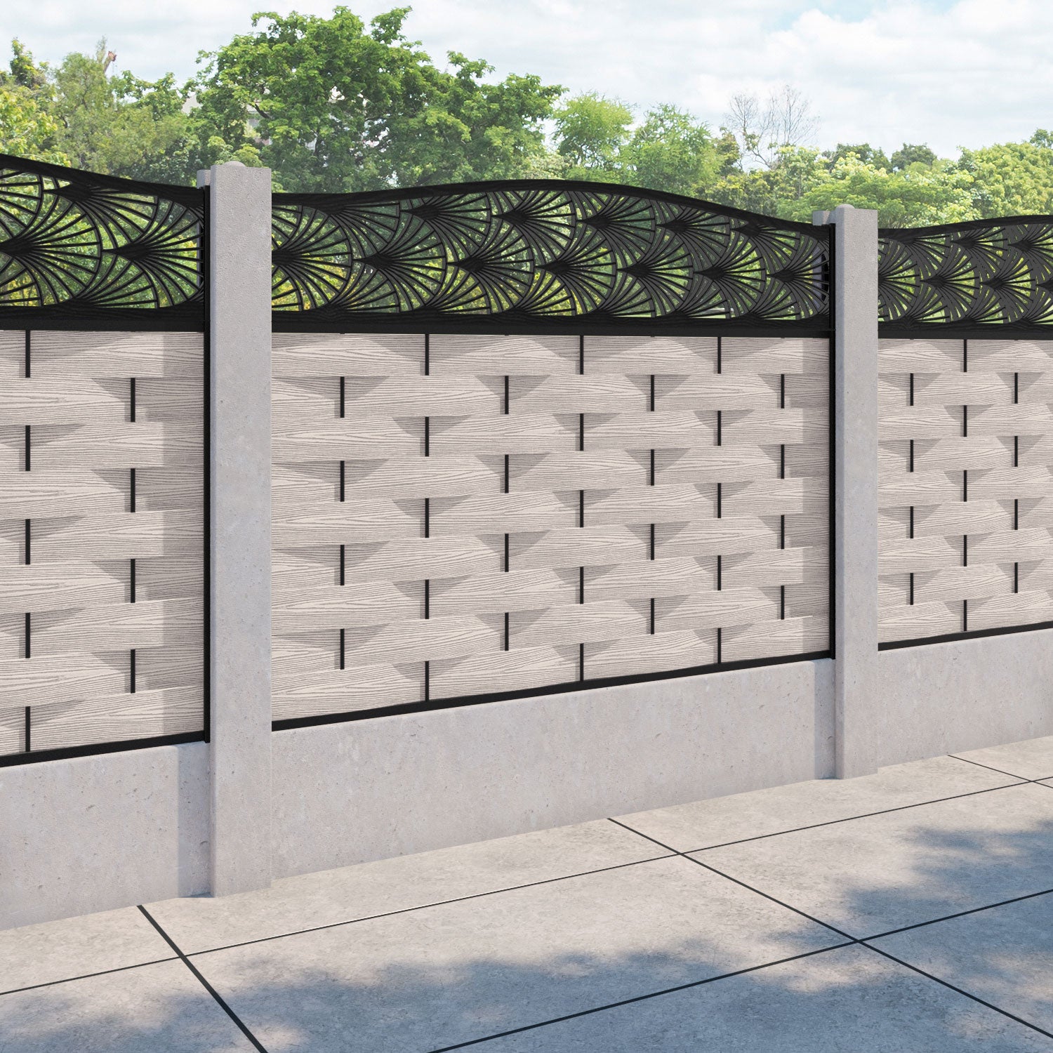 Ripple Laurel Curved Top Fence Panel - Mid Stone - for existing concrete posts