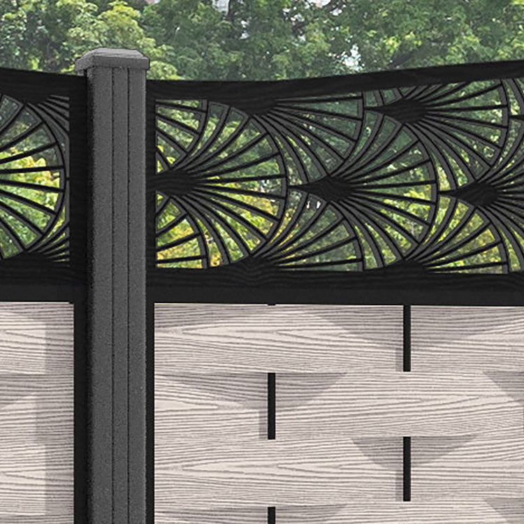 Ripple Laurel Curved Top Fence Panel - Mid Stone - with our aluminium posts