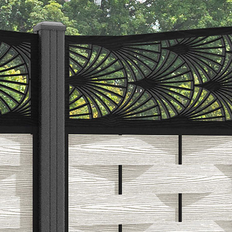 Ripple Laurel Curved Top Fence Panel - Light Stone - with our aluminium posts