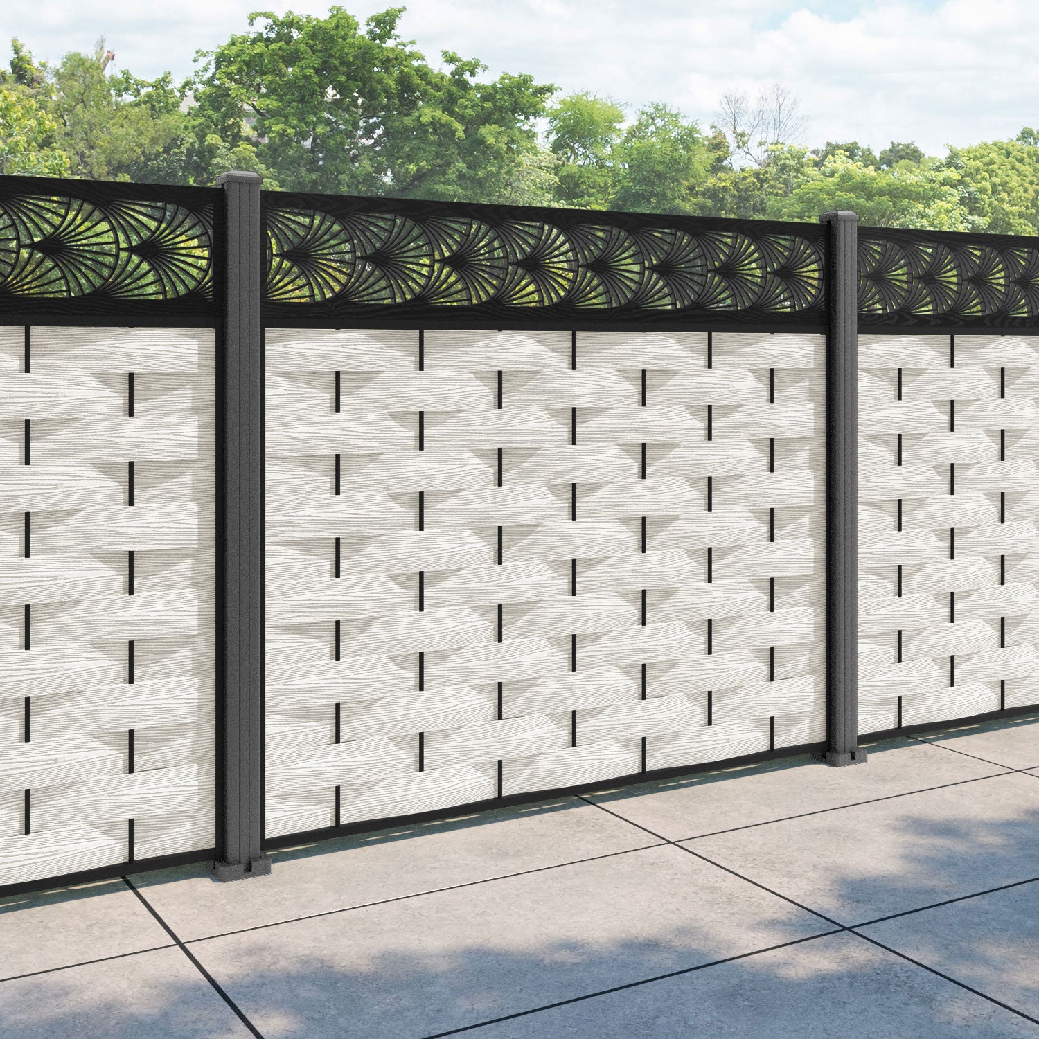 Ripple Laurel Fence Panel - Light Stone - with our aluminium posts