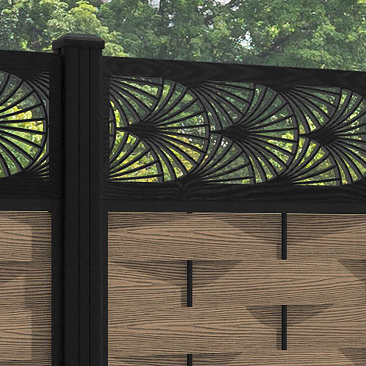 Ripple Laurel Fence Panel - Teak - with our aluminium posts