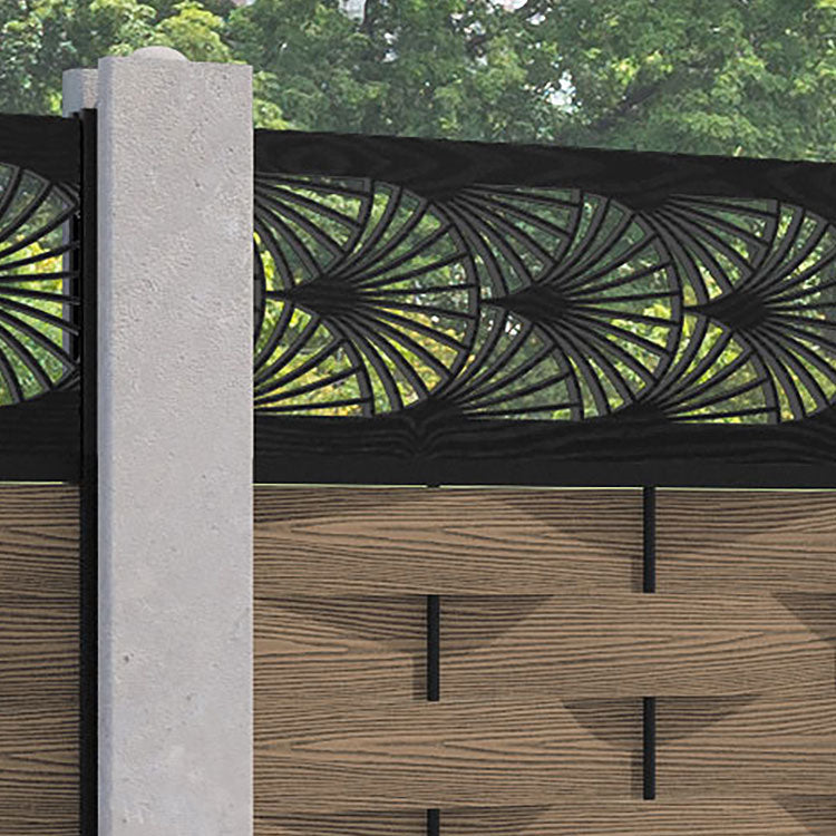 Ripple Laurel Fence Panel - Teak - for existing concrete posts