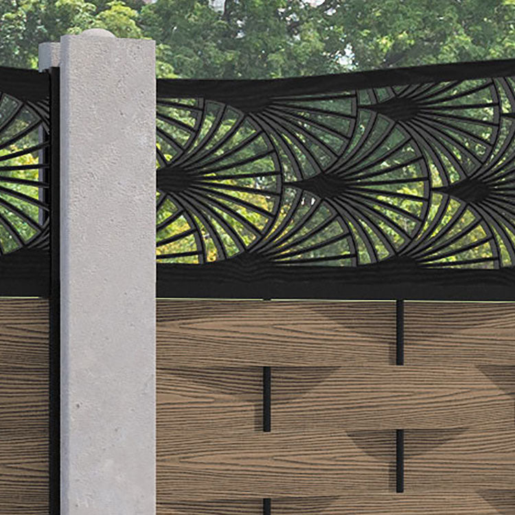 Ripple Laurel Curved Top Fence Panel - Teak - for existing concrete posts