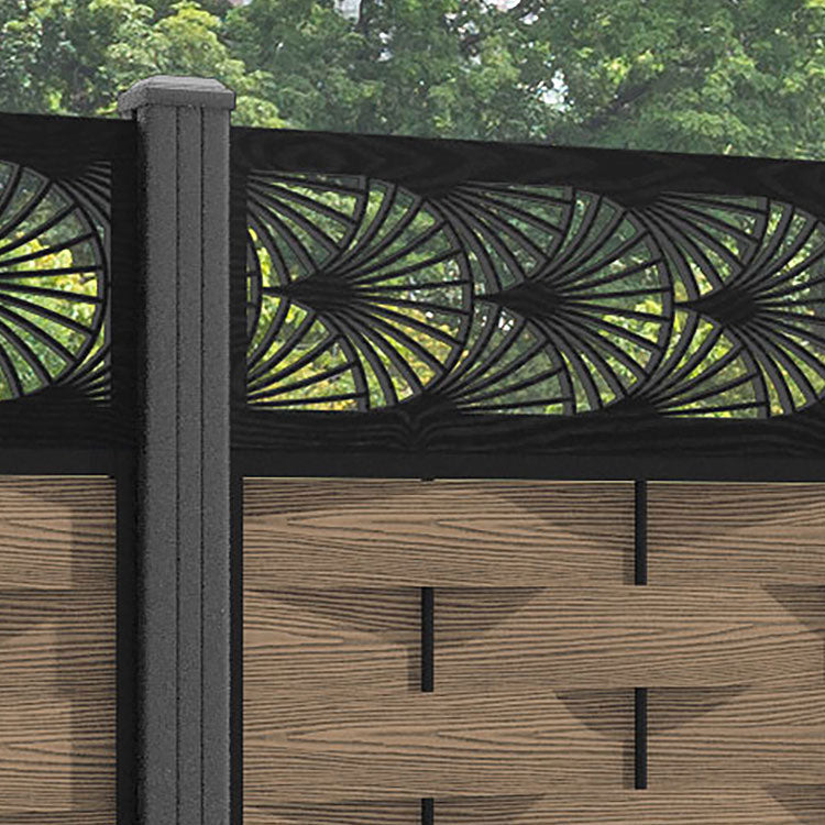 Ripple Laurel Fence Panel - Teak - with our aluminium posts