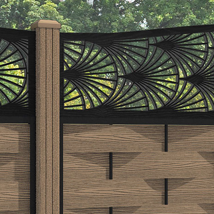 Ripple Laurel Curved Top Fence Panel - Teak - with our composite posts