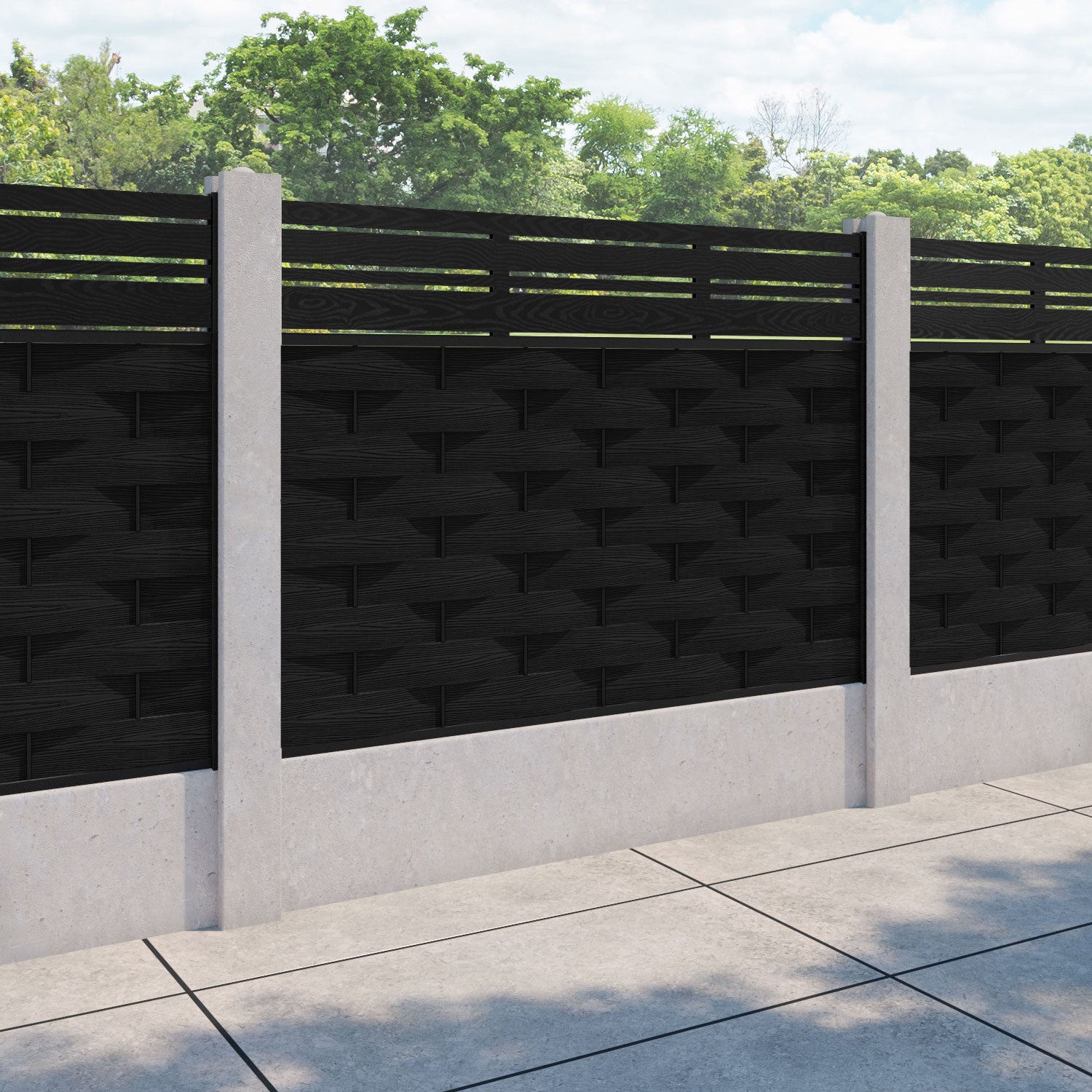 Ripple Linea Fence Panel - Black - for existing concrete posts