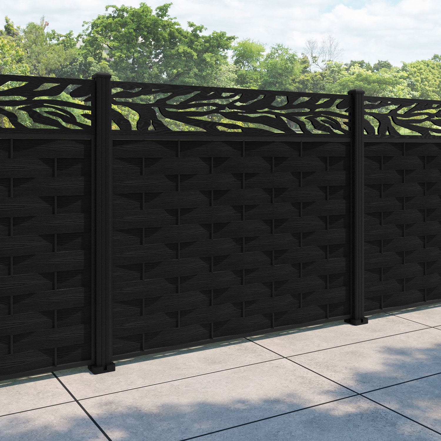 Ripple Malawi Fence Panel - Black - with our aluminium posts