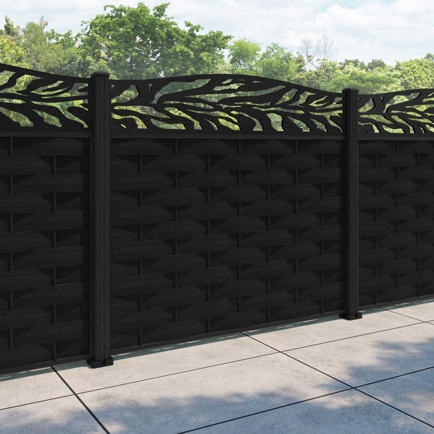 Ripple Malawi Curved Top Fence Panel - Black - with our composite posts