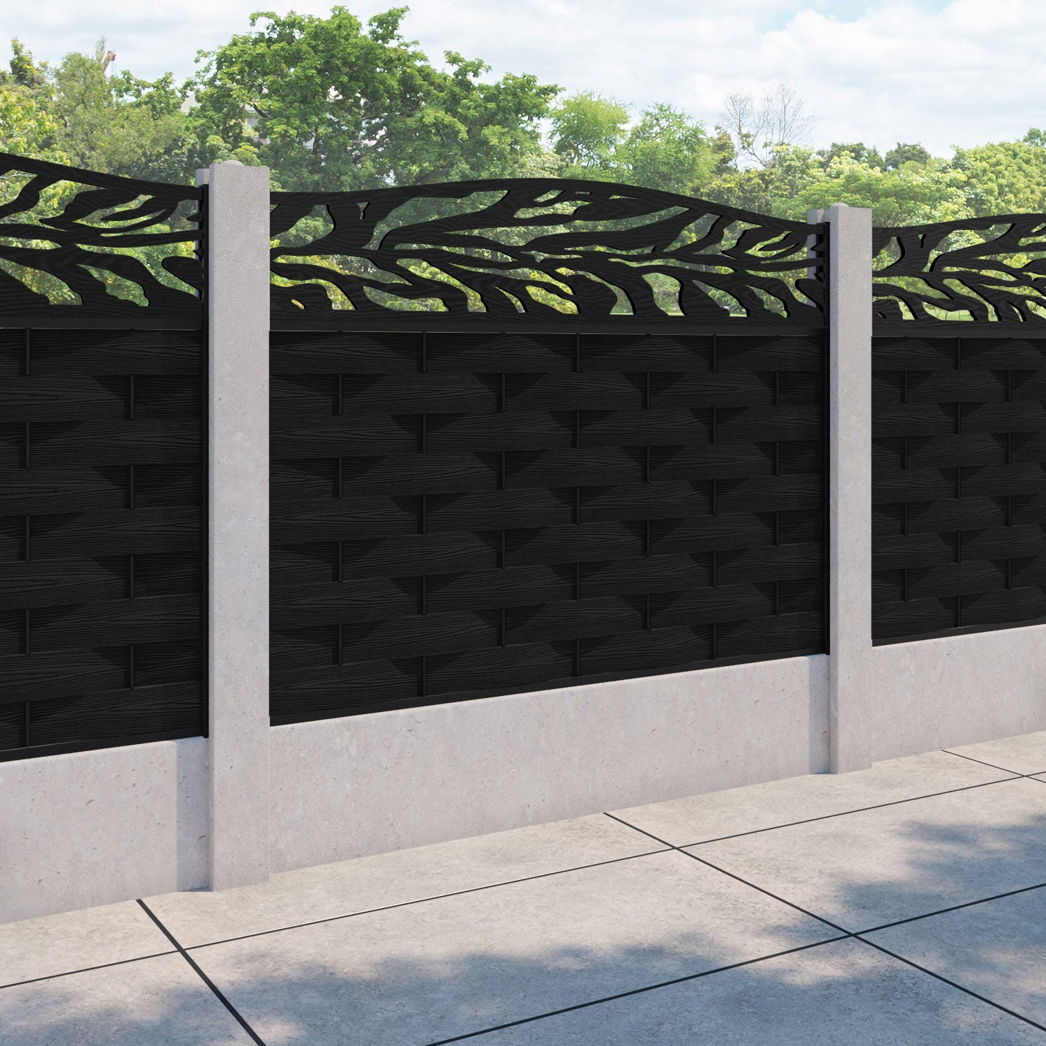 Ripple Malawi Curved Top Fence Panel - Black - for existing concrete posts
