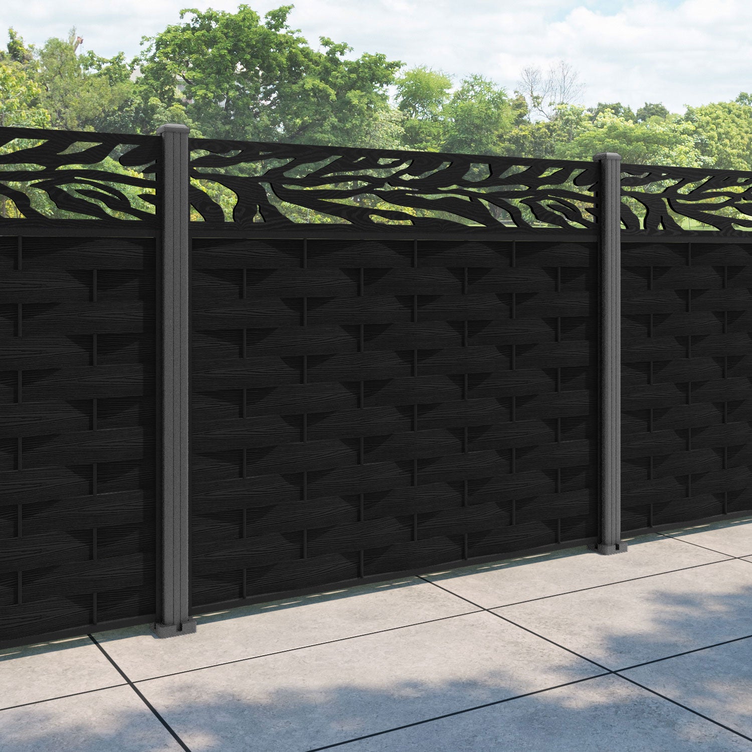 Ripple Malawi Fence Panel - Black - with our aluminium posts