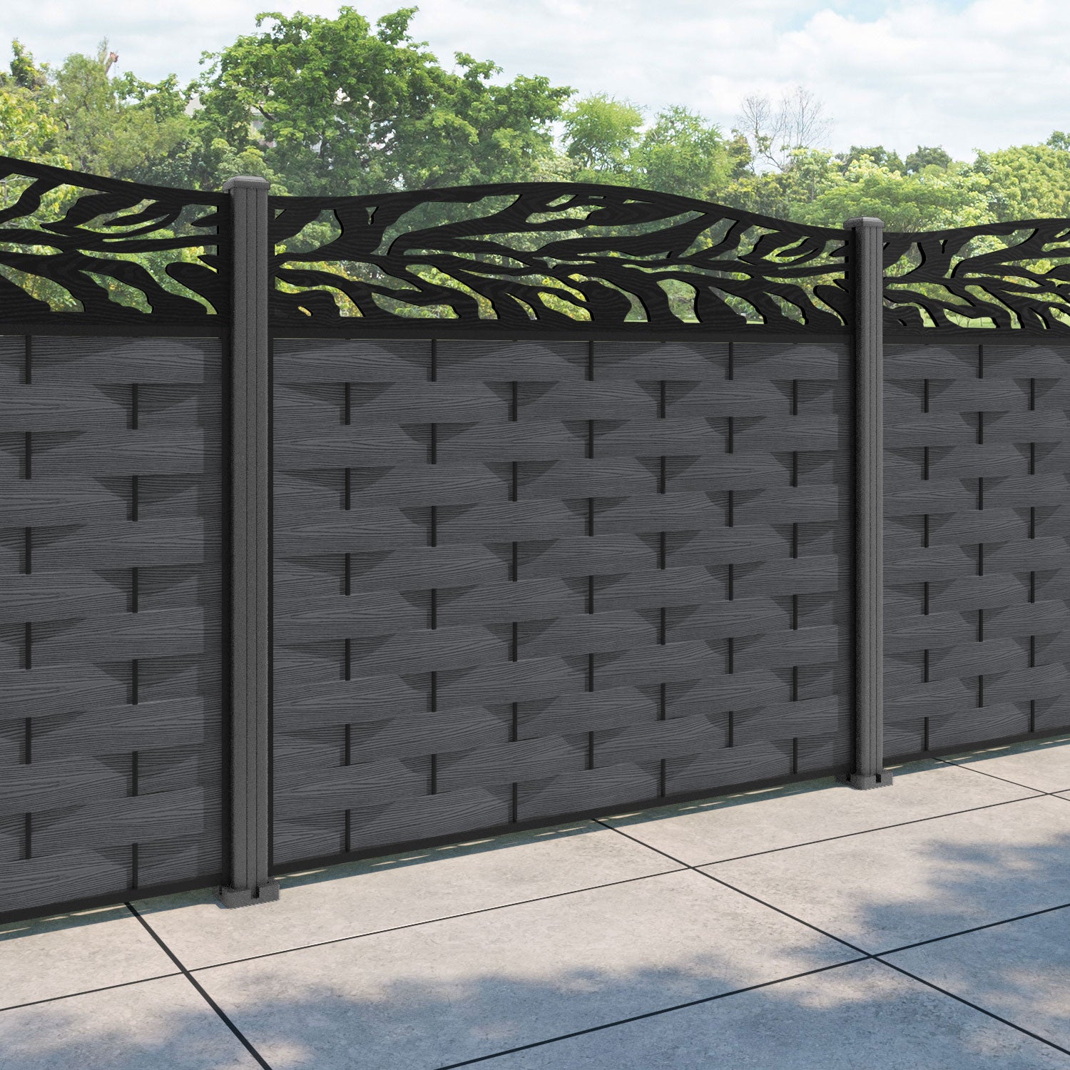 Ripple Malawi Curved Top Fence Panel - Dark Grey - with our aluminium posts