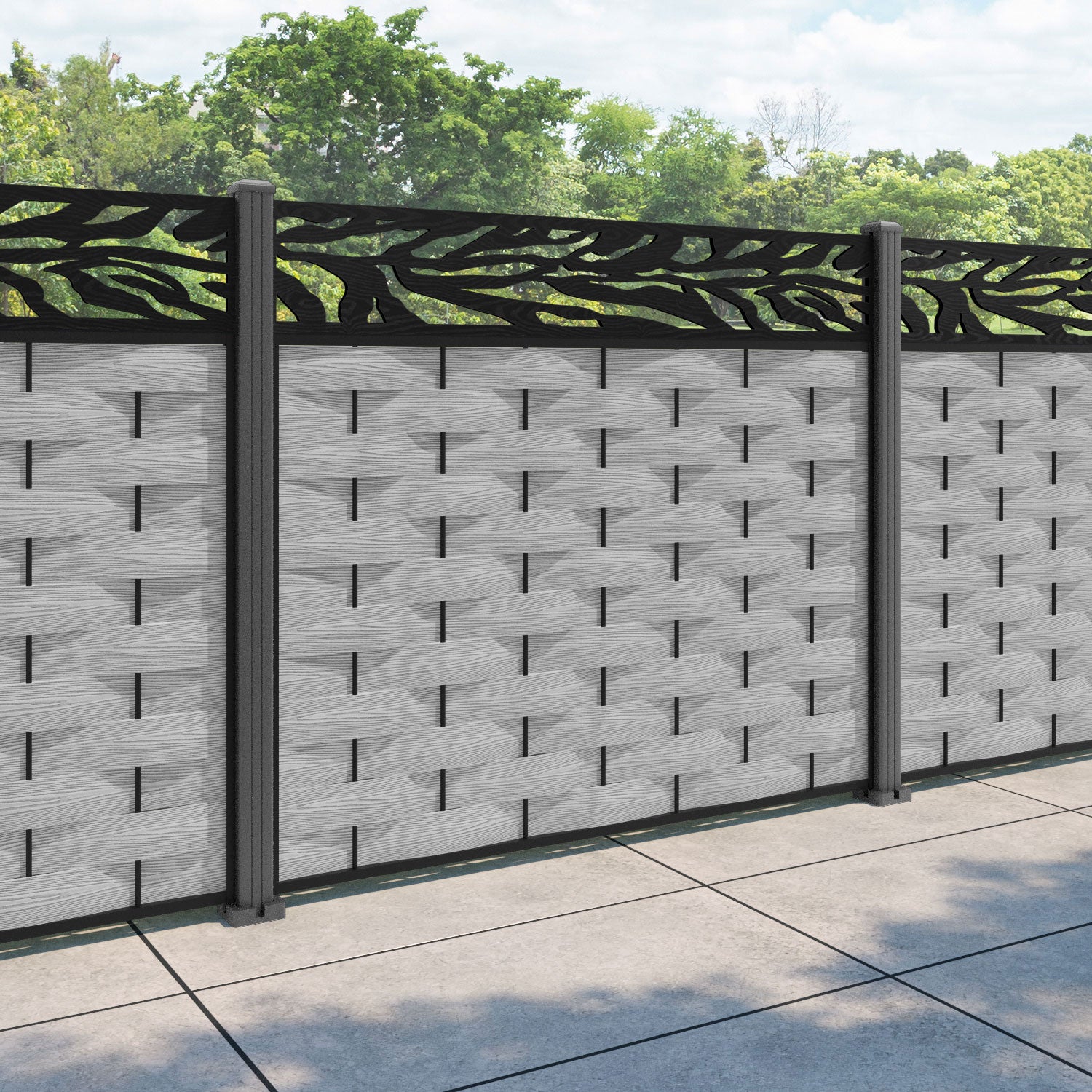 Ripple Malawi Fence Panel - Light Grey - with our aluminium posts