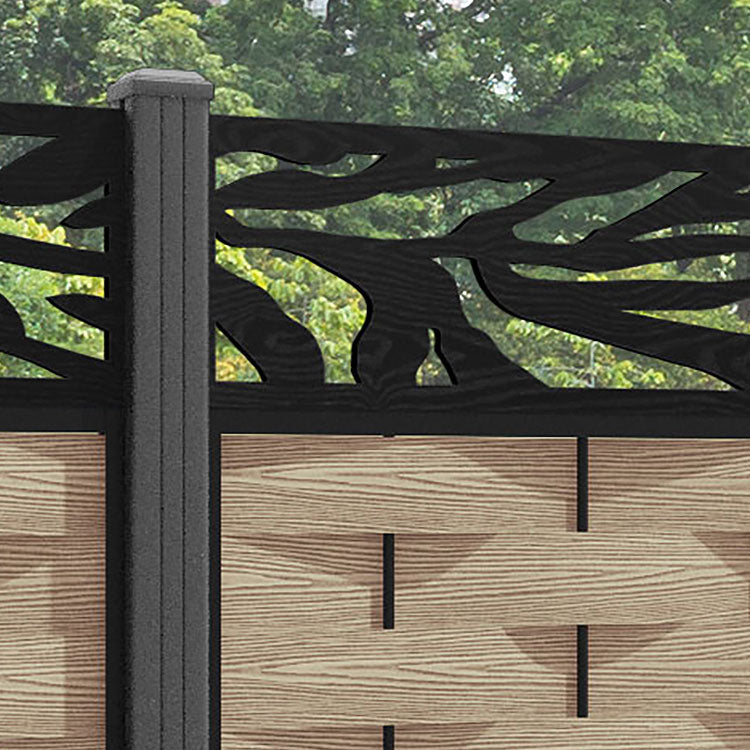 Ripple Malawi Fence Panel - Light Oak - with our aluminium posts