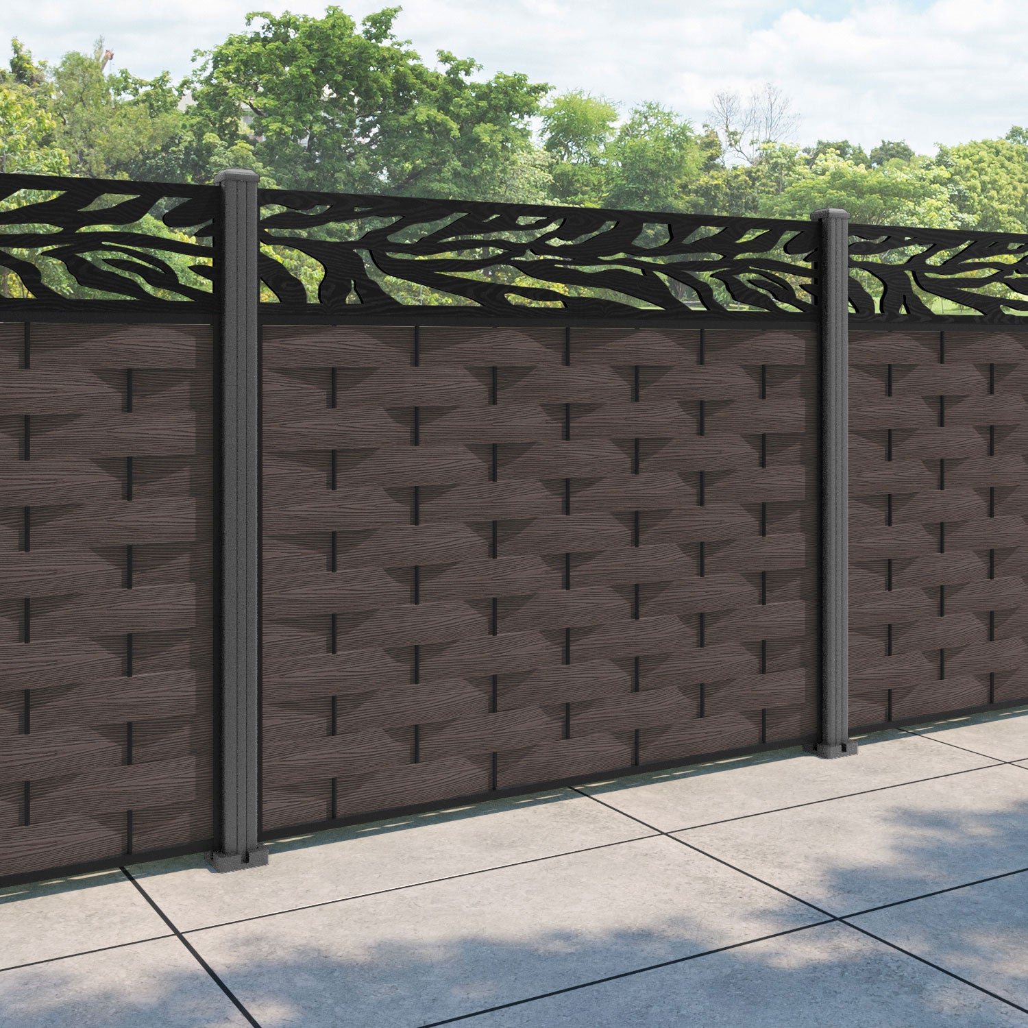 Ripple Malawi Fence Panel - Mid Brown - with our aluminium posts