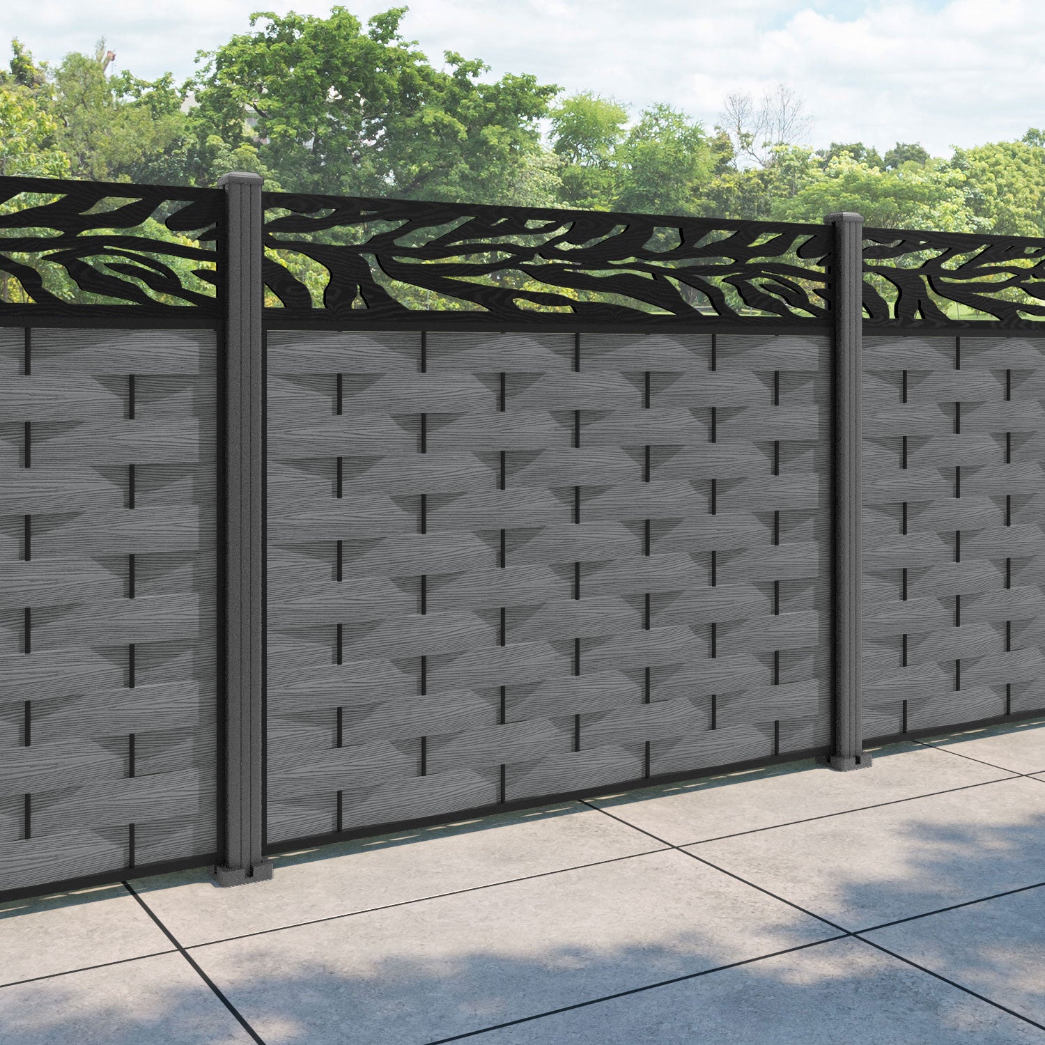 Ripple Malawi Fence Panel - Mid Grey - with our aluminium posts