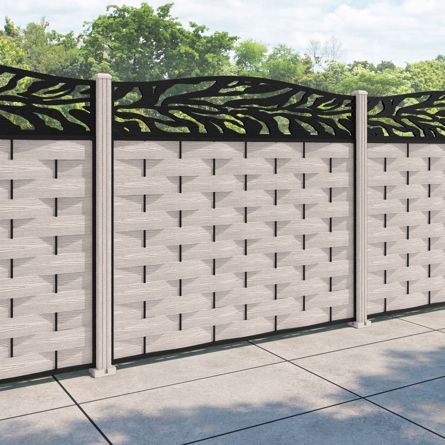 Ripple Malawi Curved Top Fence Panel - Mid Stone - with our composite posts