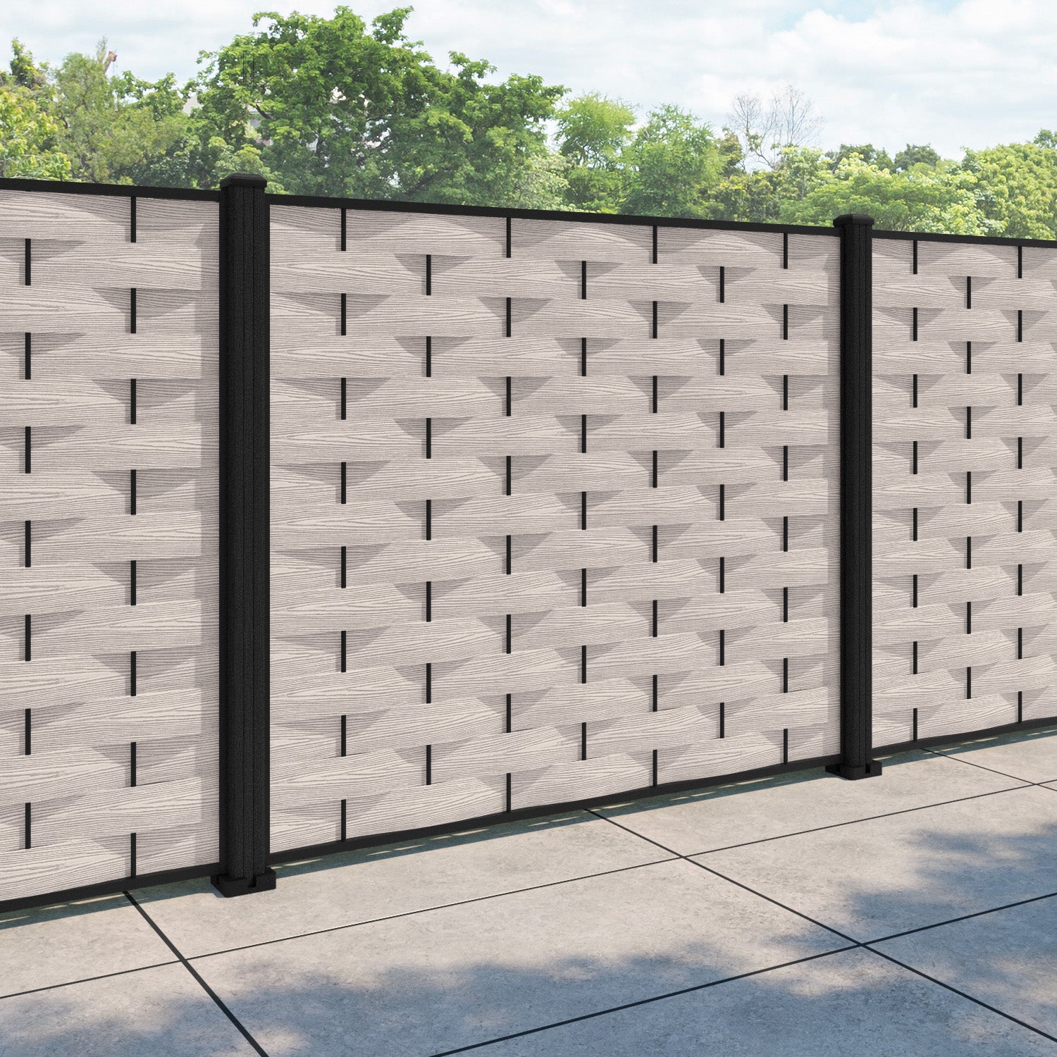 Ripple Fence Panel - Mid Stone - with our composite posts