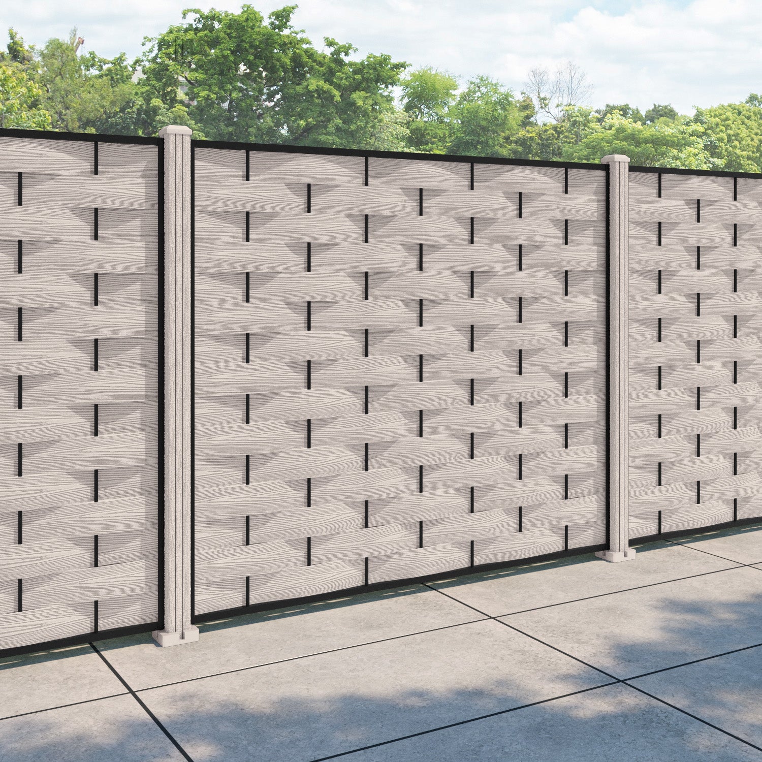 Ripple Fence Panel - Mid Stone - with our composite posts