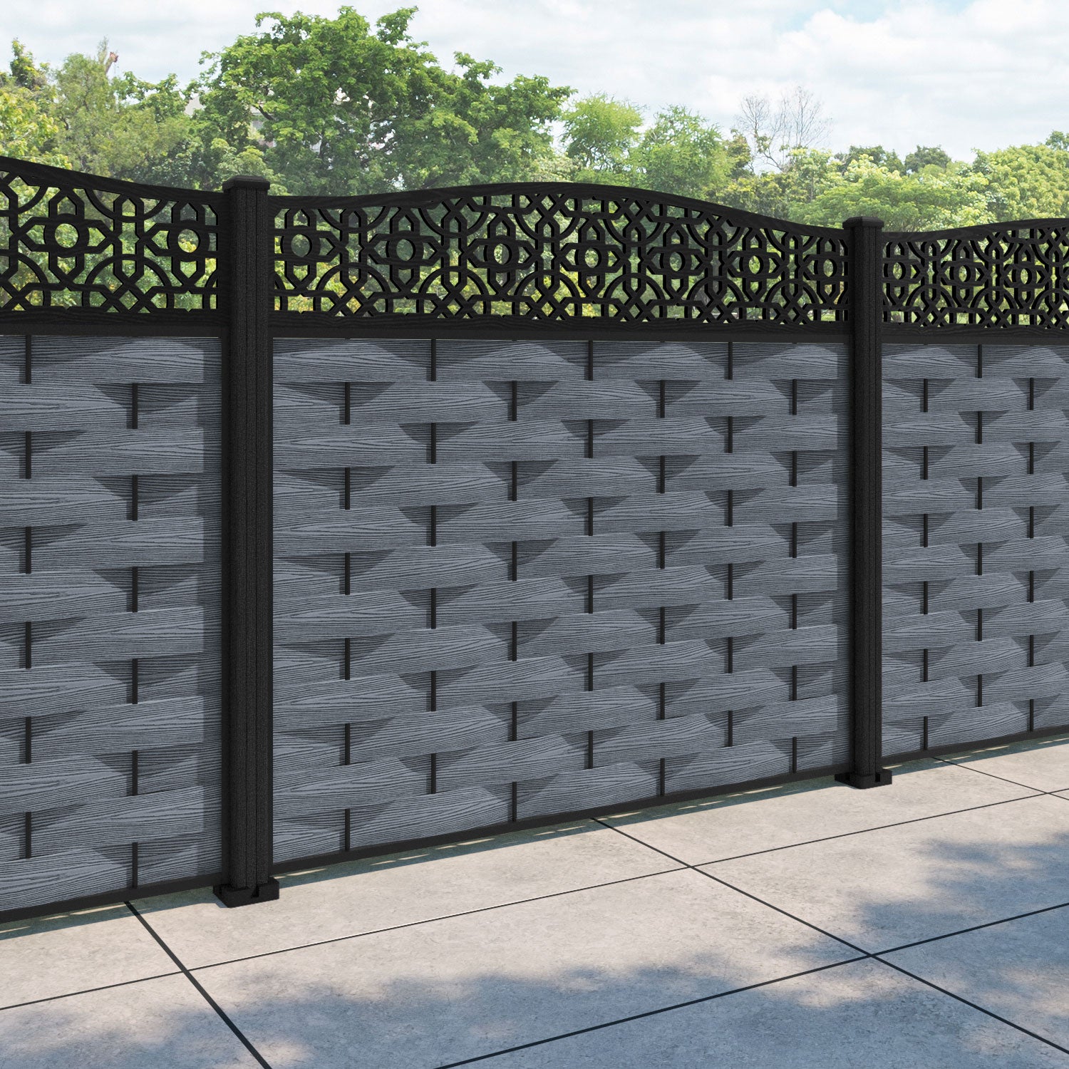 Ripple Nabila Curved Top Fence Panel - Anthracite - with our composite posts