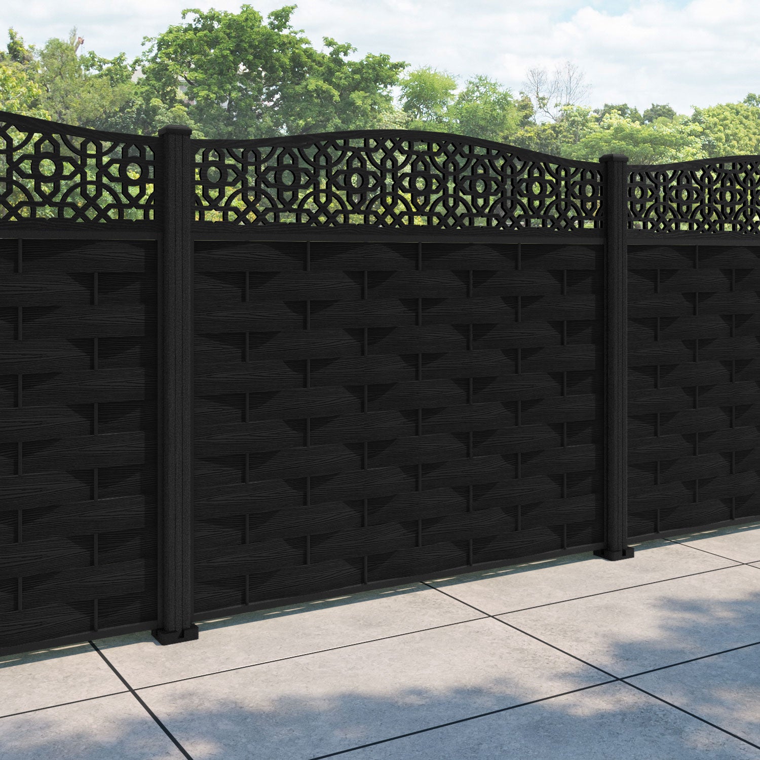 Ripple Nabila Curved Top Fence Panel - Black - with our composite posts