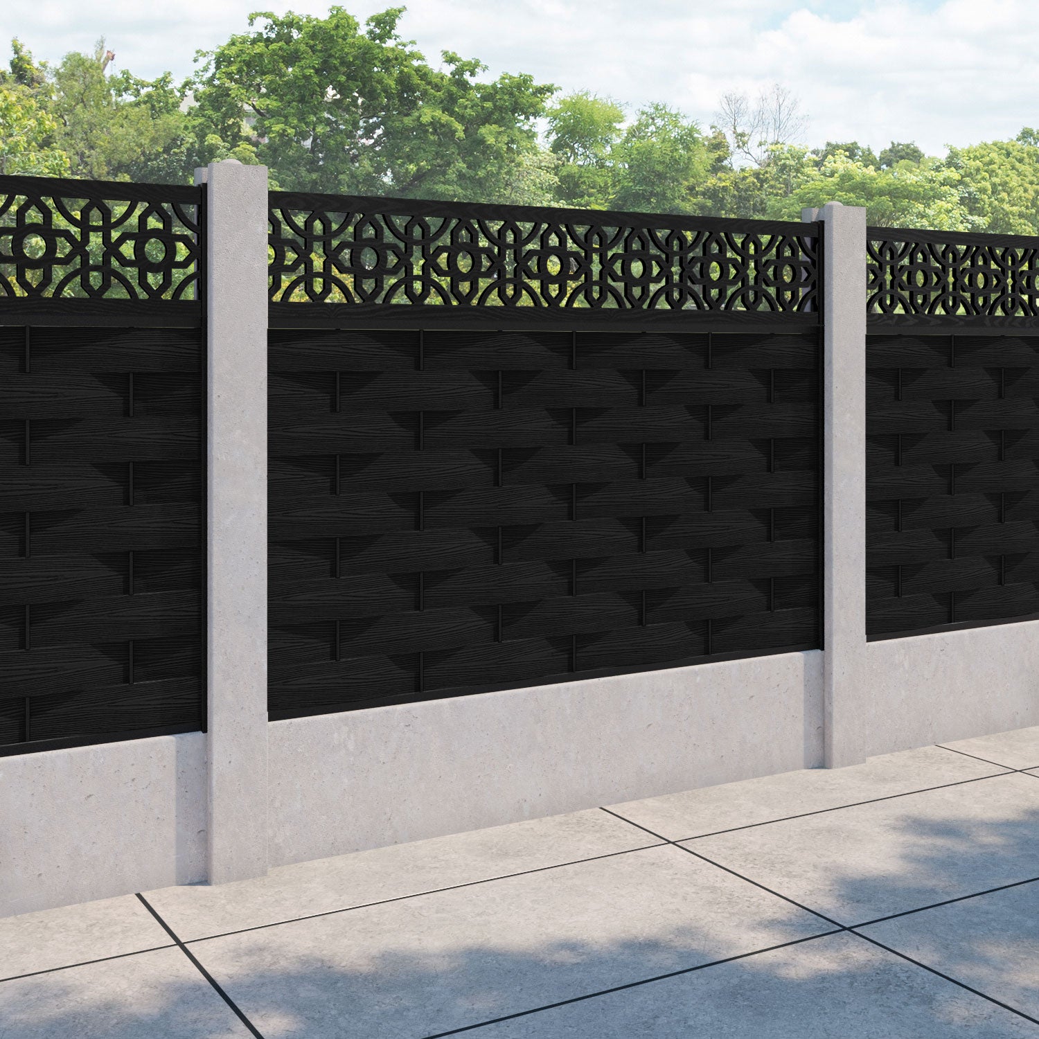 Ripple Nabila Fence Panel - Black - for existing concrete posts