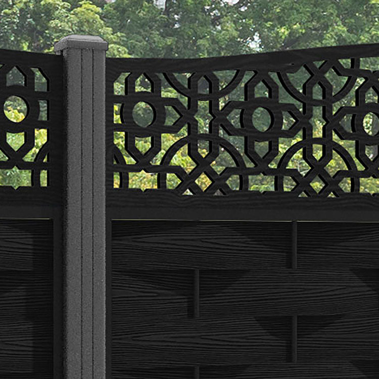 Ripple Nabila Curved Top Fence Panel - Black - with our aluminium posts