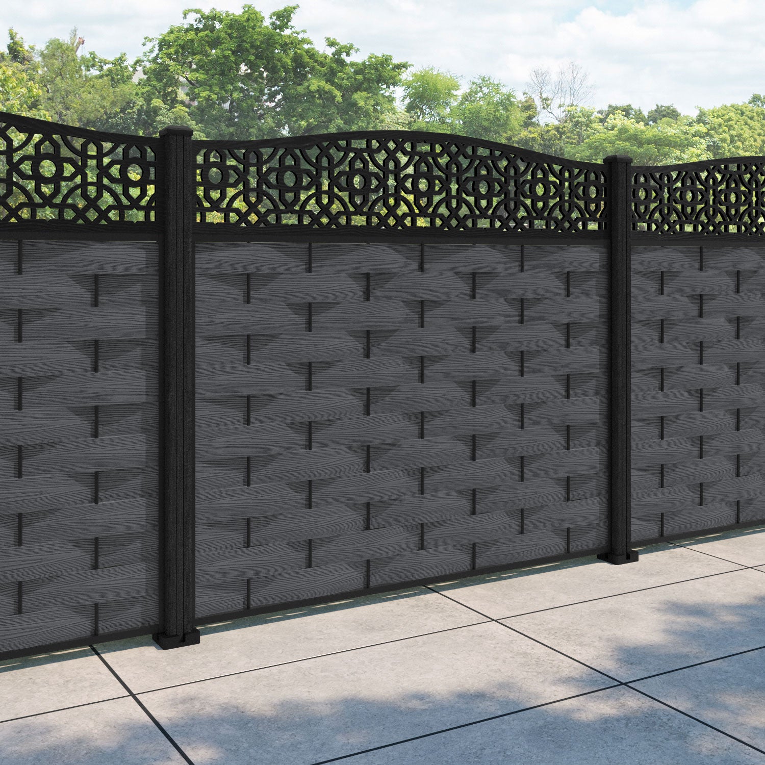 Ripple Nabila Curved Top Fence Panel - Dark Grey - with our composite posts