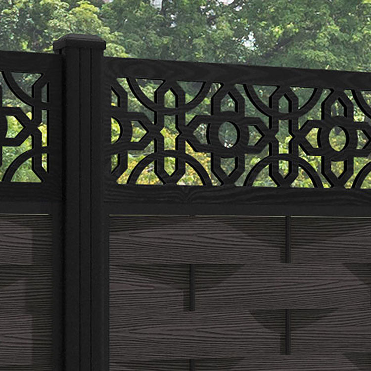 Ripple Nabila Fence Panel - Dark Oak - with our aluminium posts