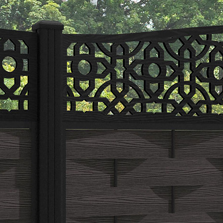 Ripple Nabila Curved Top Fence Panel - Dark Oak - with our aluminium posts