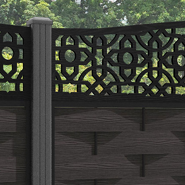 Ripple Nabila Curved Top Fence Panel - Dark Oak - with our aluminium posts
