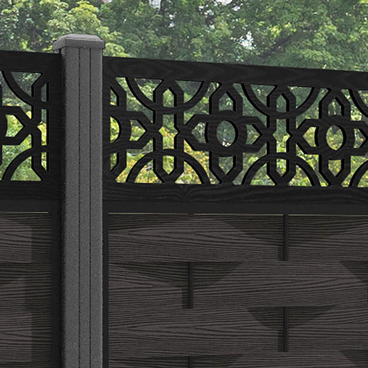 Ripple Nabila Fence Panel - Dark Oak - with our aluminium posts