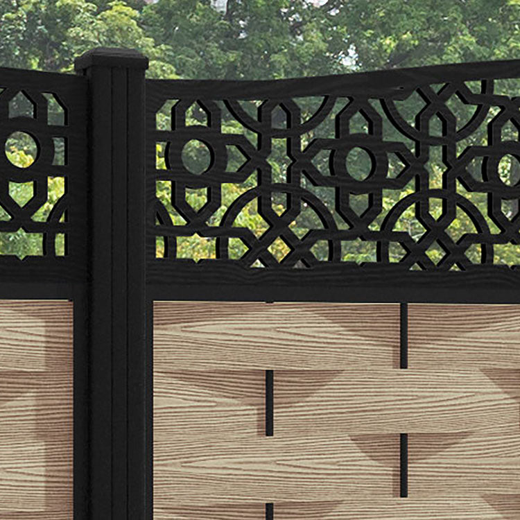 Ripple Nabila Curved Top Fence Panel - Light Oak - with our aluminium posts