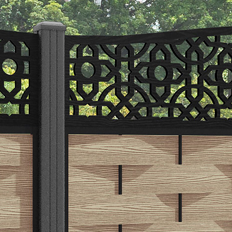 Ripple Nabila Curved Top Fence Panel - Light Oak - with our aluminium posts