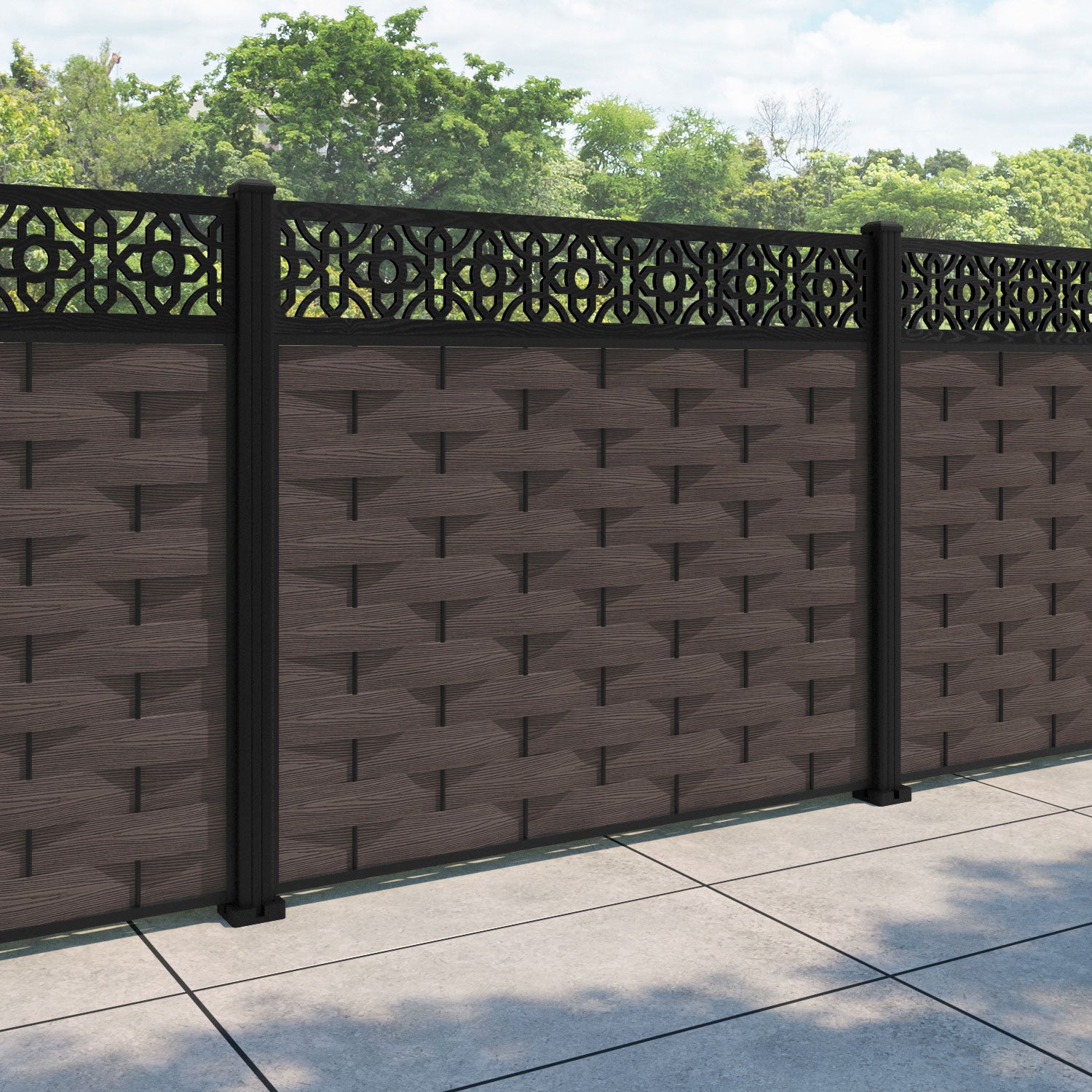 Ripple Nabila Fence Panel - Mid Brown - with our aluminium posts