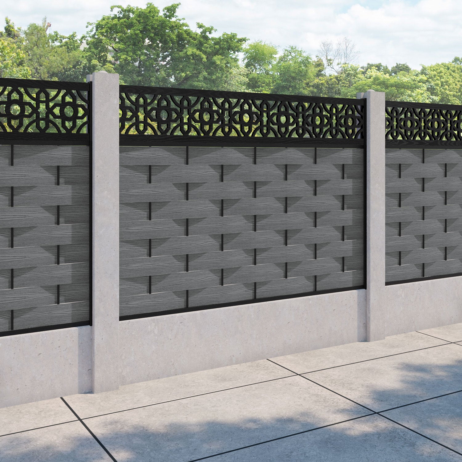 Ripple Nabila Fence Panel - Mid Grey - for existing concrete posts