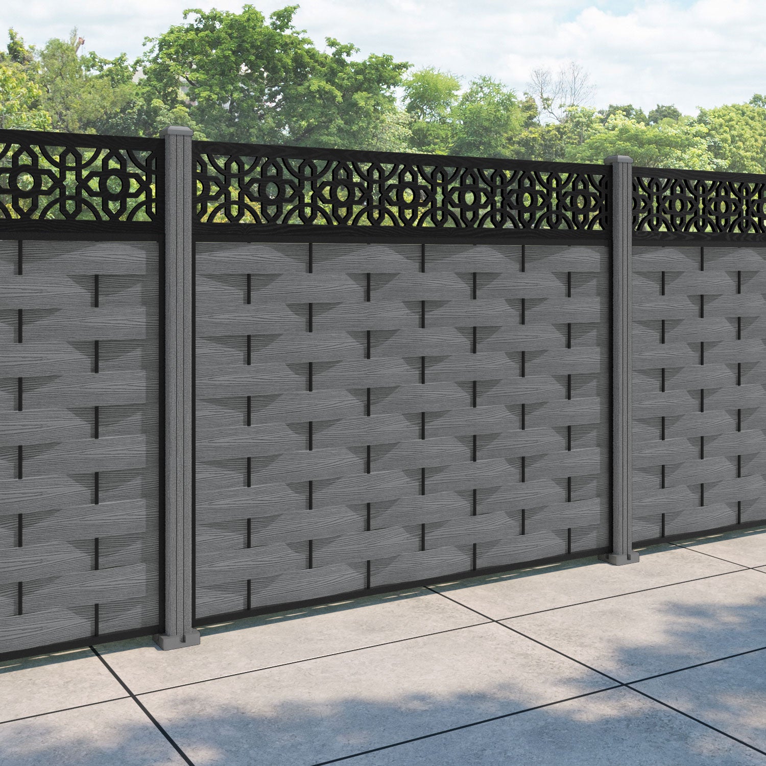 Ripple Nabila Fence Panel - Mid Grey - with our composite posts