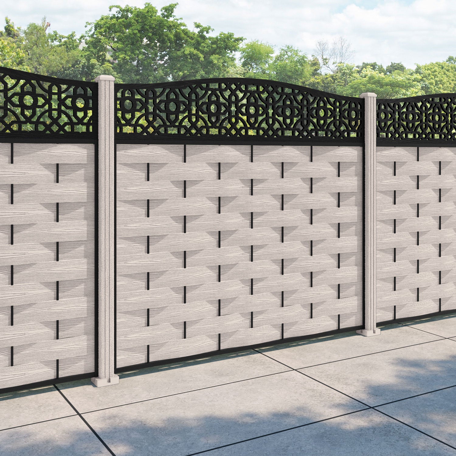 Ripple Nabila Curved Top Fence Panel - Mid Stone - with our composite posts