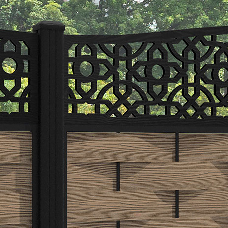 Ripple Nabila Curved Top Fence Panel - Teak - with our aluminium posts
