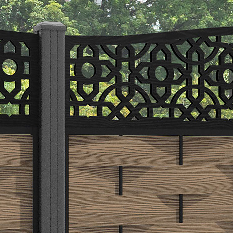 Ripple Nabila Curved Top Fence Panel - Teak - with our aluminium posts