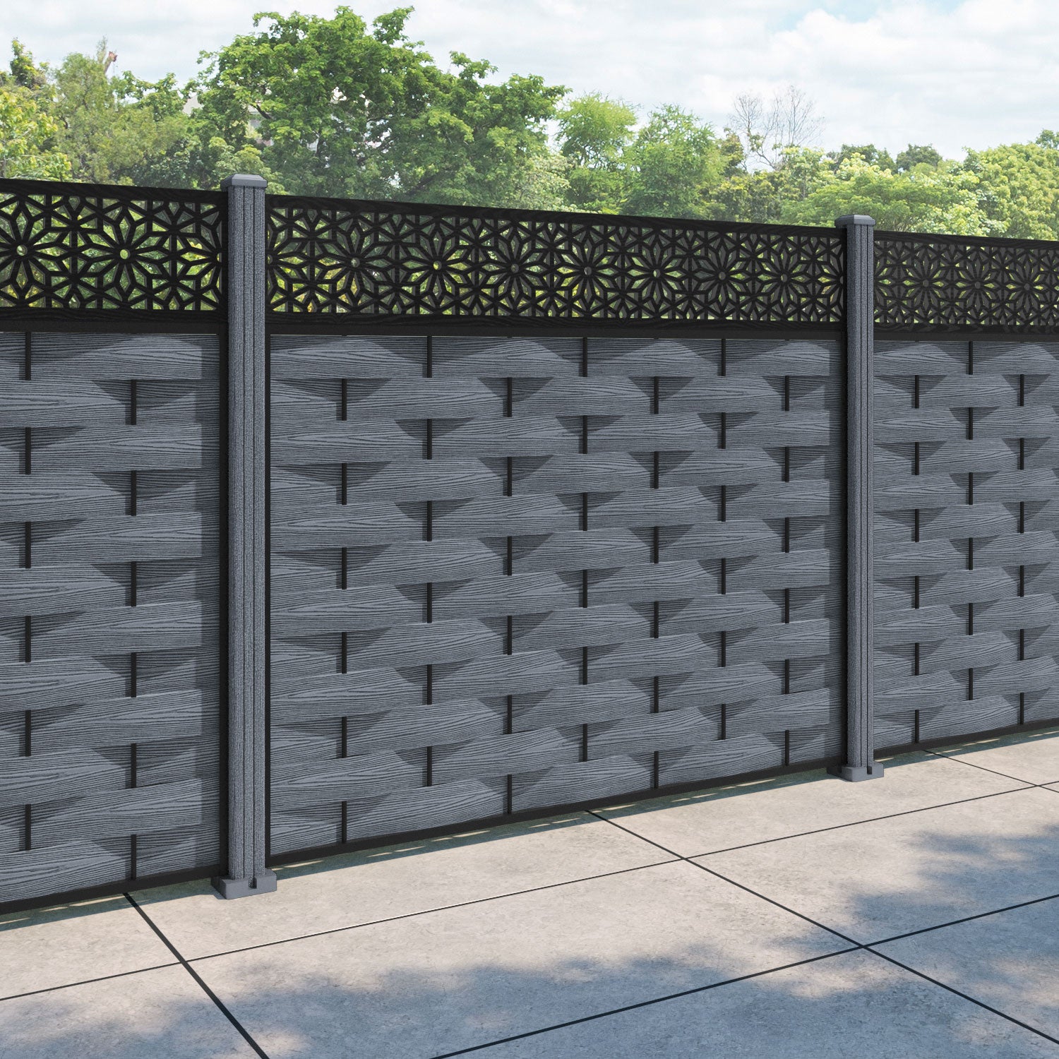 Ripple Narwa Fence Panel - Anthracite - with our composite posts