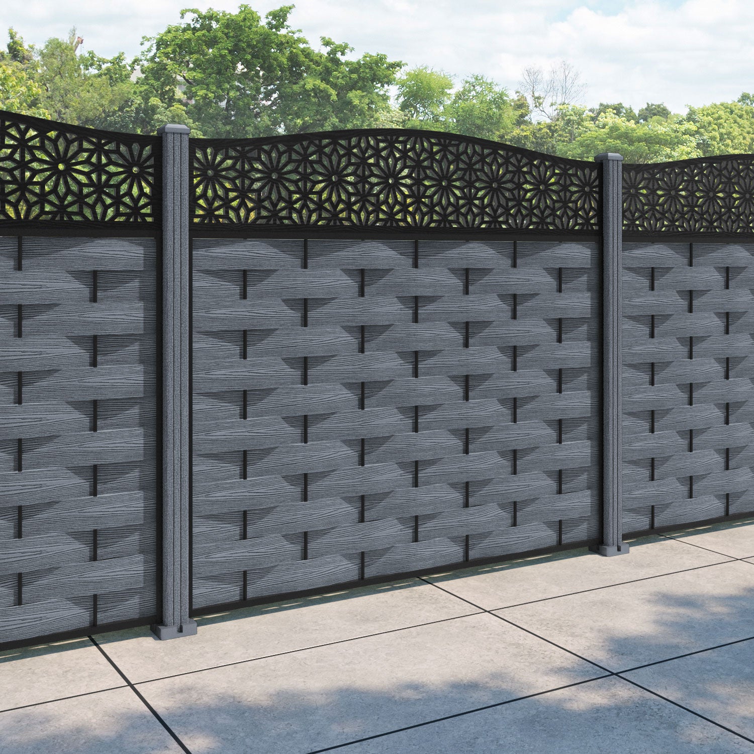 Ripple Narwa Curved Top Fence Panel - Anthracite - with our composite posts