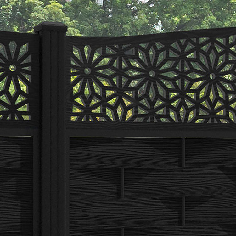 Ripple Narwa Curved Top Fence Panel - Black - with our aluminium posts