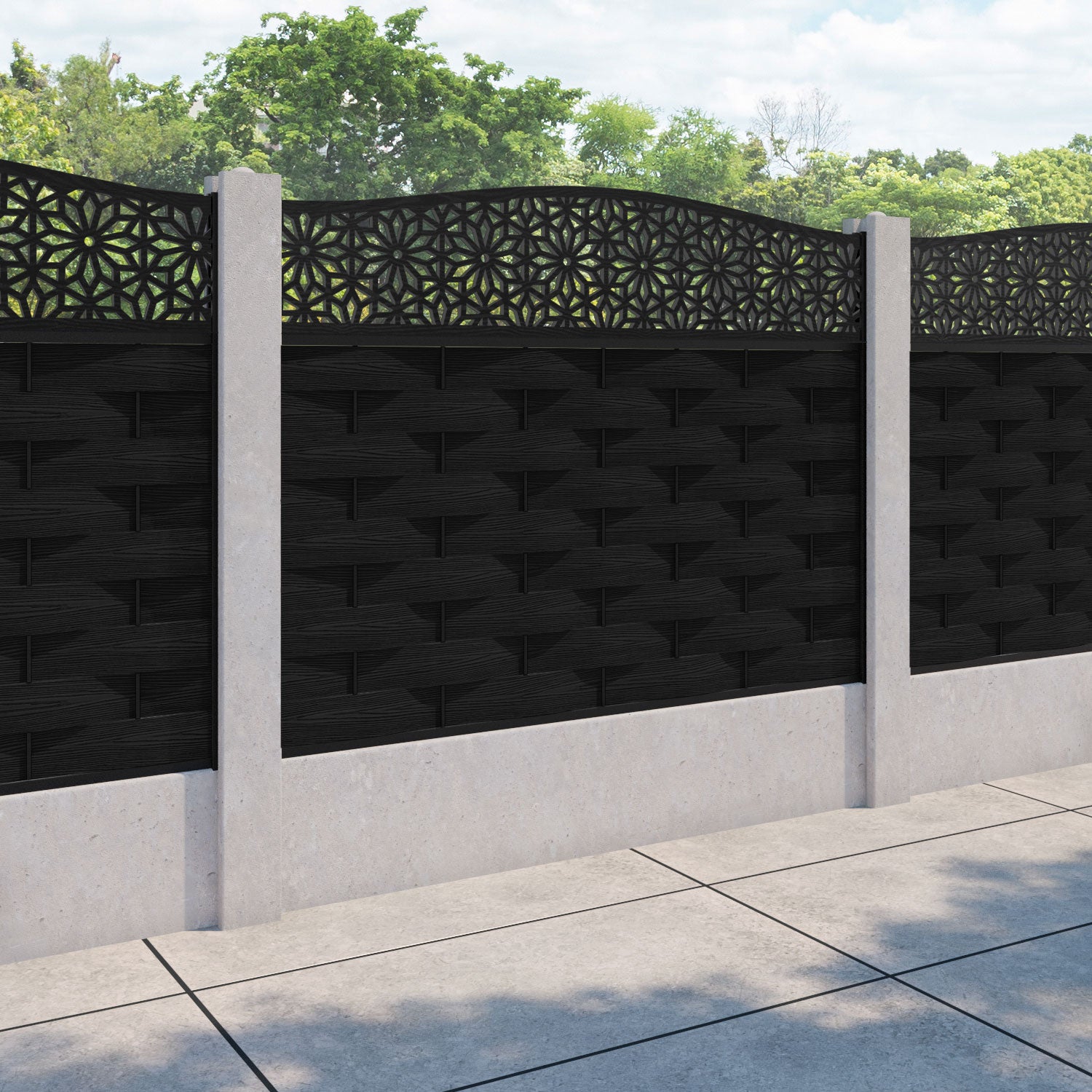 Ripple Narwa Curved Top Fence Panel - Black - for existing concrete posts
