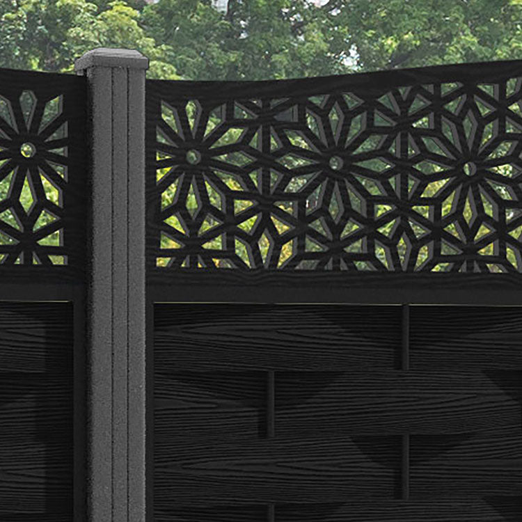 Ripple Narwa Curved Top Fence Panel - Black - with our aluminium posts