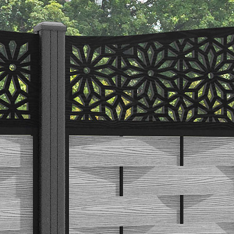 Ripple Narwa Curved Top Fence Panel - Light Grey - with our aluminium posts