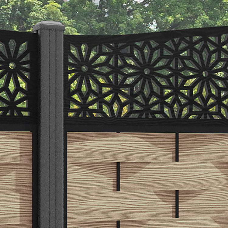 Ripple Narwa Curved Top Fence Panel - Light Oak - with our aluminium posts