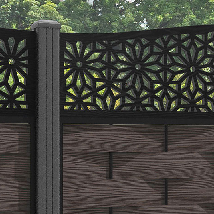 Ripple Narwa Curved Top Fence Panel - Mid Brown - with our aluminium posts
