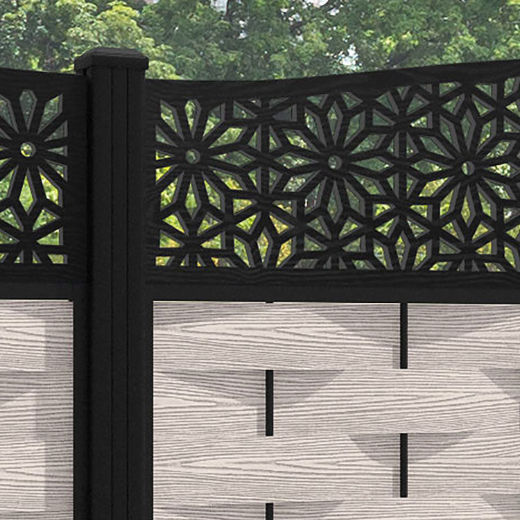 Ripple Narwa Curved Top Fence Panel - Mid Stone - with our aluminium posts